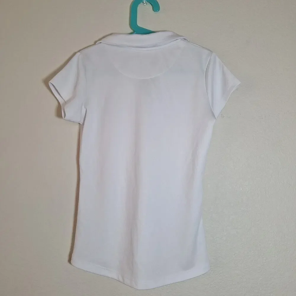 Nautica Girls School Uniform Short Sleeve Polo Shirt Moisture Wicking White